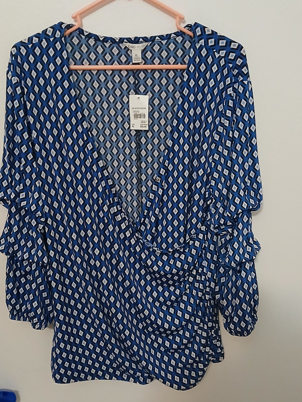 Cato Blue Diamond Print Wrap Top